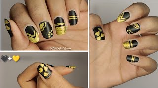 quotElegant Nail Art Designs for Beginners Black and Gold Polish Creations You Can Do at Home 🏠quot [upl. by Amarillas]