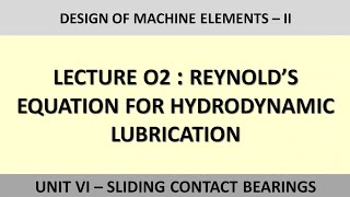 UNIT VI Sliding Contact Bearing  Lecture 02  Reynolds Equation for Hydrodynamic Lubrication [upl. by Bonnie]