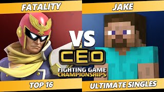 CEO 2021 Top 16  Jake Steve Vs Fatality Captain Falcon SSBU Ultimate Tournament [upl. by Swaine]