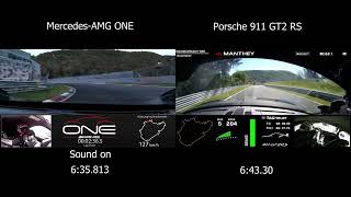 MercedesAMG ONE vs Porsche 911 GT2 RS MR Nürburgring Nordschleife Lap Comparison [upl. by Erialc]