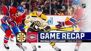 Bruins  Canadiens 314  NHL Highlights 2024 [upl. by Isolde724]