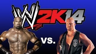 WWE 2K14 Stone Cold Steve Austin vs Goldberg  Tables Match [upl. by Nylisoj598]