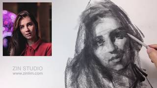 Drawing portrait in charcoal [upl. by Eicnan]