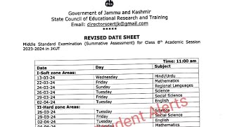 IMPORTANT NOTIFICATION 🔔  class 8th revised date sheet 2024 jkbose softareas hardareas [upl. by Anot704]