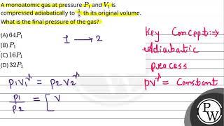 A monoatomic gas at pressureP1 andV1 is compressed adiabatically to18 th its original volume Wh [upl. by Somerset152]