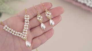 Easy DIY Pearl Necklace How to Make Beaded Necklace amp Earrings  Handmade Aesthetic Jewelry Making [upl. by Doner]