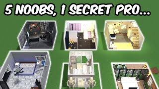 5 Noobs 1 Secret Pro Builder BLOXBURG BUILD BATTLE [upl. by Carlen877]