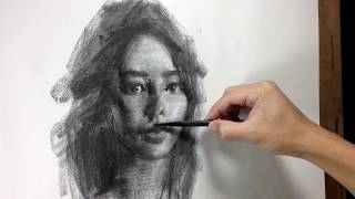 Drawing portrait in charcoal [upl. by Xanthus]