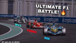 ULTIMATE F1 RACE Ferrari F2004 VS Mercedes W11 VS Renault R25 at Jeddah [upl. by Airda836]