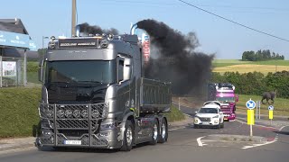 Truckshow Ciney 2023 with Scania V8 open pipes sound and other beautiful sounding trucks [upl. by Eneloj263]