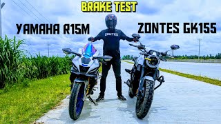 Yamaha R15M vs Zontes GK 155 Brake Test  BikeLover [upl. by Llenol976]