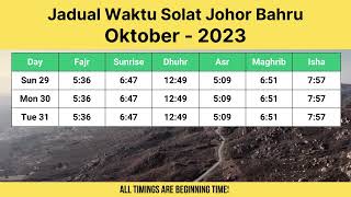 Jadual Waktu Solat Johor Bahru Oktober 2023 [upl. by Drawyah185]