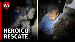 Rescate en Aguascalientes Hombre y mascota salvados tras derrumbe por lluvias [upl. by Kumler]