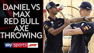 Daniel Ricciardo vs Max Verstappen  Red Bull Axe Throwing Showdown 😲 [upl. by Pelage935]