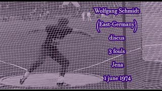 Wolfgang Schmidt EastGermany discus 3 fouls Jena 1 June 1974 [upl. by Meda]