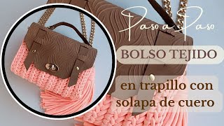 BOLSO TEJIDO en TRAPILLO y CUERO fácil y Rápido crochet trapillo handmade [upl. by Nitsrik708]