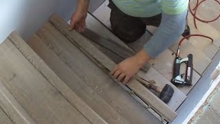 Laminate Stairs Installation How to Install Stair Tread Riser Overlap Nose Tips Mryoucandoityourself [upl. by Tavish843]