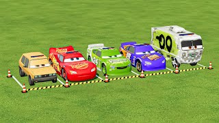 TRANSPORTING PIXAR CARS amp FRUITS WITH COLORED amp JOHN DEERE vs CLAAS vs TRACTORS  BeamNGdrive [upl. by Lunneta]