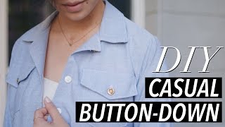 How to Make a Button Down Shirt casual chambray  WITHWENDY [upl. by Margot]