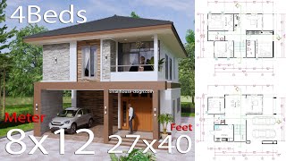 Small House Design 8x12 Meter 27x40 Feet 4 Beds [upl. by Katalin]