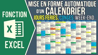 EXCEL  CALENDRIER AUTOMATIQUE Planning des congés jours fériés weekend et date du jour [upl. by Siffre]