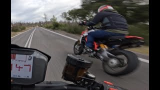 KTM 1290 SDR  Vilia mountain pass Ducati SFV4 amp Ducati Hypermotard 950 SP  RAW Onboard [upl. by Phalan]