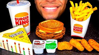 ASMR Burger King Mukbang Birthday Pie Slice Cheesy Whopper Melt Chicken Nuggets No Talking Eating [upl. by Hoffarth700]