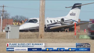 Two taken to hospital after plane went off runway at Bentonville airport [upl. by Neenaej]