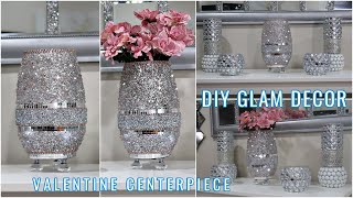 DIY GLAM HOME DECOR  DIY VALENTINE VASECENTERPIECE WITH CRUSH GLASS  DIY HIGH END ROOM DECOR 2021 [upl. by Russom]