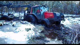 Valtra forestry tractor in wet forest difficult conditions [upl. by Zoltai]