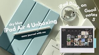 iPad Air 4 sky blue unboxing  apple pencil 🦋 ASMR january journal with me  GoodNotes 5 [upl. by Lanoil]