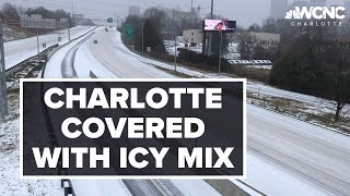 Charlotte covered in ice by winter storm [upl. by Sirk]