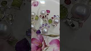 Pearl with raw and cut gemstone ring youtubeshorts jewelry rings shorts preciousmetal [upl. by Modestine]