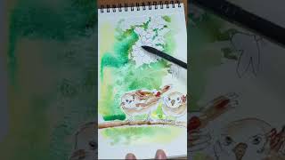 Aquarelle facile peindre des oiseaux à l’ aquarelle sur une branche d’arbre fleuri aquarellefacile [upl. by Bhatt658]