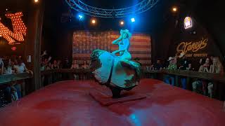 Bikini mechanical bull riding in Las Vegas A cowgirl goes for 1st place on a frisky bull [upl. by Khajeh]