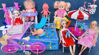 9 Minutes Satisfying with Unboxing Cute Doll Swimming Pool Playset，Baby Bicycle Toy  Review Toys [upl. by Hubble386]