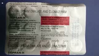 DepranH Tablet  Escitalopram Oxalate And Clonazepam Tablets Ip  Depran H Tablet Uses Side effects [upl. by Prescott]