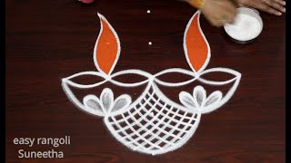 Easy Diwali special Deepam kolam rangoli designs for 2021Simple DIYA rangoli Deepavali muggulu [upl. by Fax]