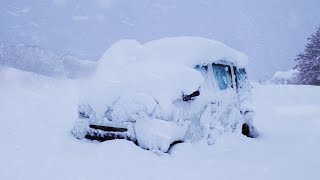 Heavy SnowCamping alone in a small car Car was completely covered with snow [upl. by Kenn]