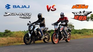 Bajaj Dominar 400 vs Ktm Duke 200 Drag Race and Exhaust note comparison [upl. by Bradstreet]