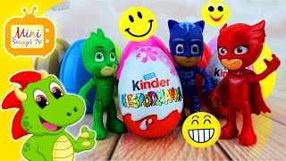 PJ Masks Pidżamersi Otwierają Kinder Jajka Niespodzianki Zabawki Emoji Sowella Gekson i Kotboj [upl. by Einnej]