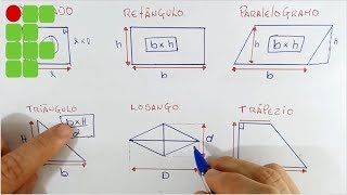 ÁREA DAS FIGURAS GEOMÉTRICAS PLANAS  FÓRMULAS IFRN IFRJ IFCE IFPE IFAL IFTO [upl. by Essej561]