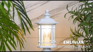 Emliviar 14 Inch Outdoor Post Lamp Aluminum Exterior Pillar Light with Seeded Glass  White Finish [upl. by Llewellyn]