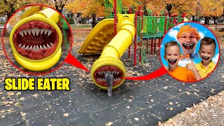 Drone Catches SLIDE EATER EATS BLIPPI VLAD AND NIKI AT THE PLAYGROUND SLIDE EATER IN REAL LIFE [upl. by Fransis367]