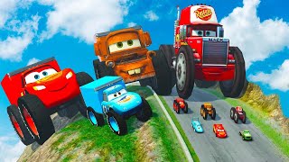 Epic Battle Big amp Small Lightning McQueen vs Small Pixar Cars with Big Wheels in BeamNG Drive [upl. by Tiffie]