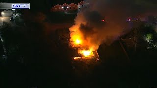 SkyEye flies over house fire on Arkansas St in South Houston [upl. by Annayt955]