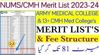 NUMS amp CMH Merit List announcedArmy Medical College MBBS BDS merit list 202324CMH merit list 2024 [upl. by Ydaf]