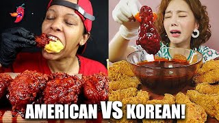 AMERICAN VS KOREAN SPICY MUKBANGS [upl. by Ahseinet]