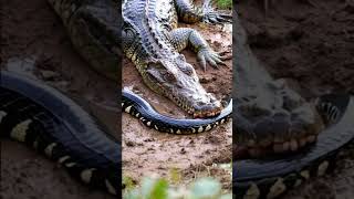 Crocodile and python wrestle in the mud python animals wildlife crocodile [upl. by Akemal]