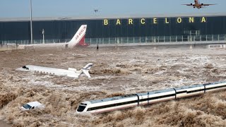 Barcelona airport and metro flooded Spain on alert Highways submerged as extreme rain strike [upl. by Lawson]